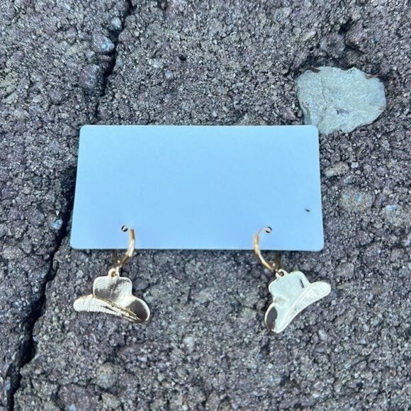 Cow Print Cowboy Hat Earrings - Picture 4 of 4